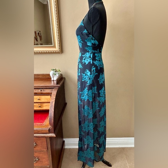 Lovers + Friends Seville Maxi Dress T-Back Jade Blue Black Floral Size XS - Picture 8 of 16